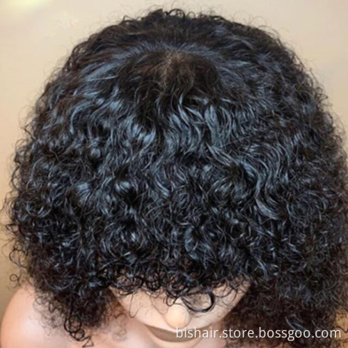 Jerry Curly Human Hair Wigs with Bangs Full Machine Made Wigs Highlight Honey Blonde Colored Wigs For Women Brazilian Remy Hair